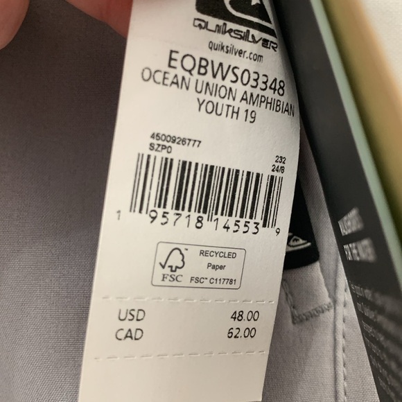 Boys QuikSilver Regular Fit Gray Amphibian Shorts Size 24/8 NEW WITH TAGS - Picture 5 of 9